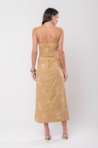 Conjunto de Saia e Cropped de Alça Bordado Caramelo
