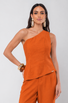 Conjunto de Calça e Blusa Ombro Único Laranja